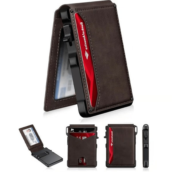 Leather RFID Wallet with Money Clip & ID Card Holder