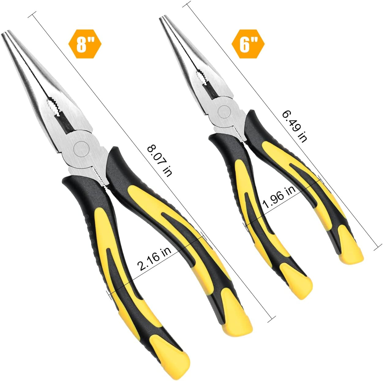 ZUZUAN Premium VISE-GRIP Long Needle Nose Pliers- 8” & 6’’, Paper Clamp Precision, High Carbon Steel, Soft Grip with Wire Cutter, Long Nose Cutting Pliers for Home, Fishing, Jewelry, Crafts,2Pcs