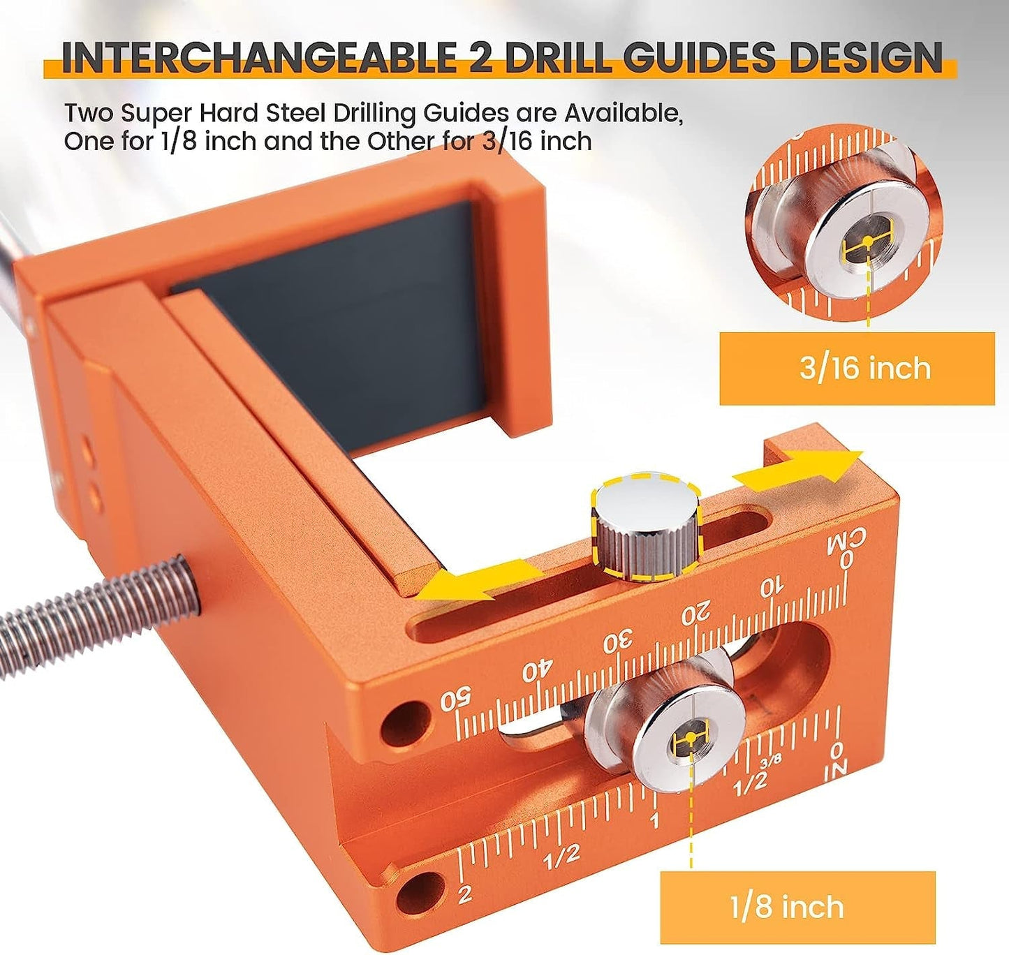 Cabinet Installation Clamps - Cabinetry Clamp for Easy and Fast Installing Face Frame of Cabinets, Highly Durable All Metal Claws with Two Flexible Drill Hole Guides, Orange, 2-Pack