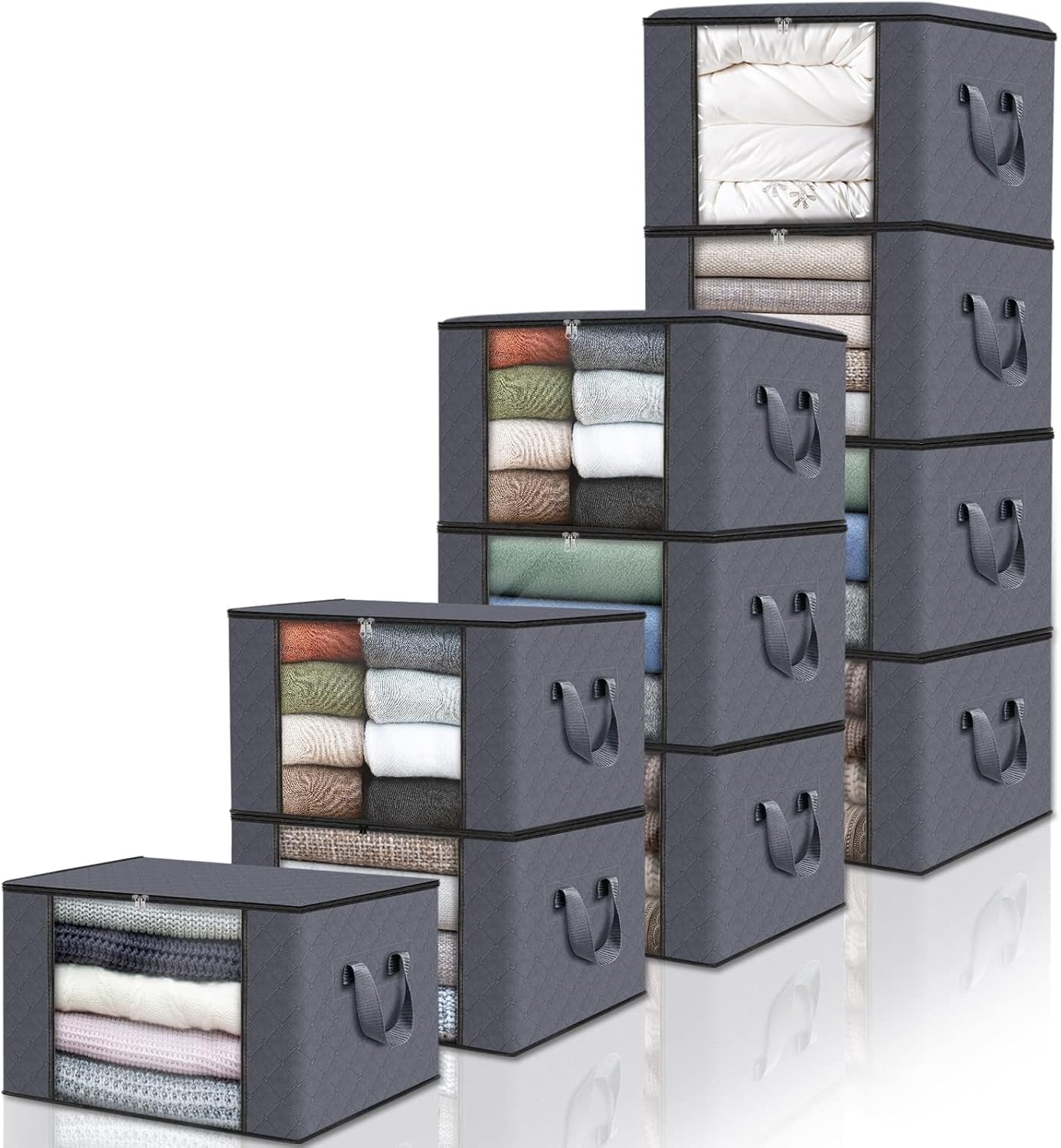 Foldable Storage Containers with Transparent Top and Grip Handles