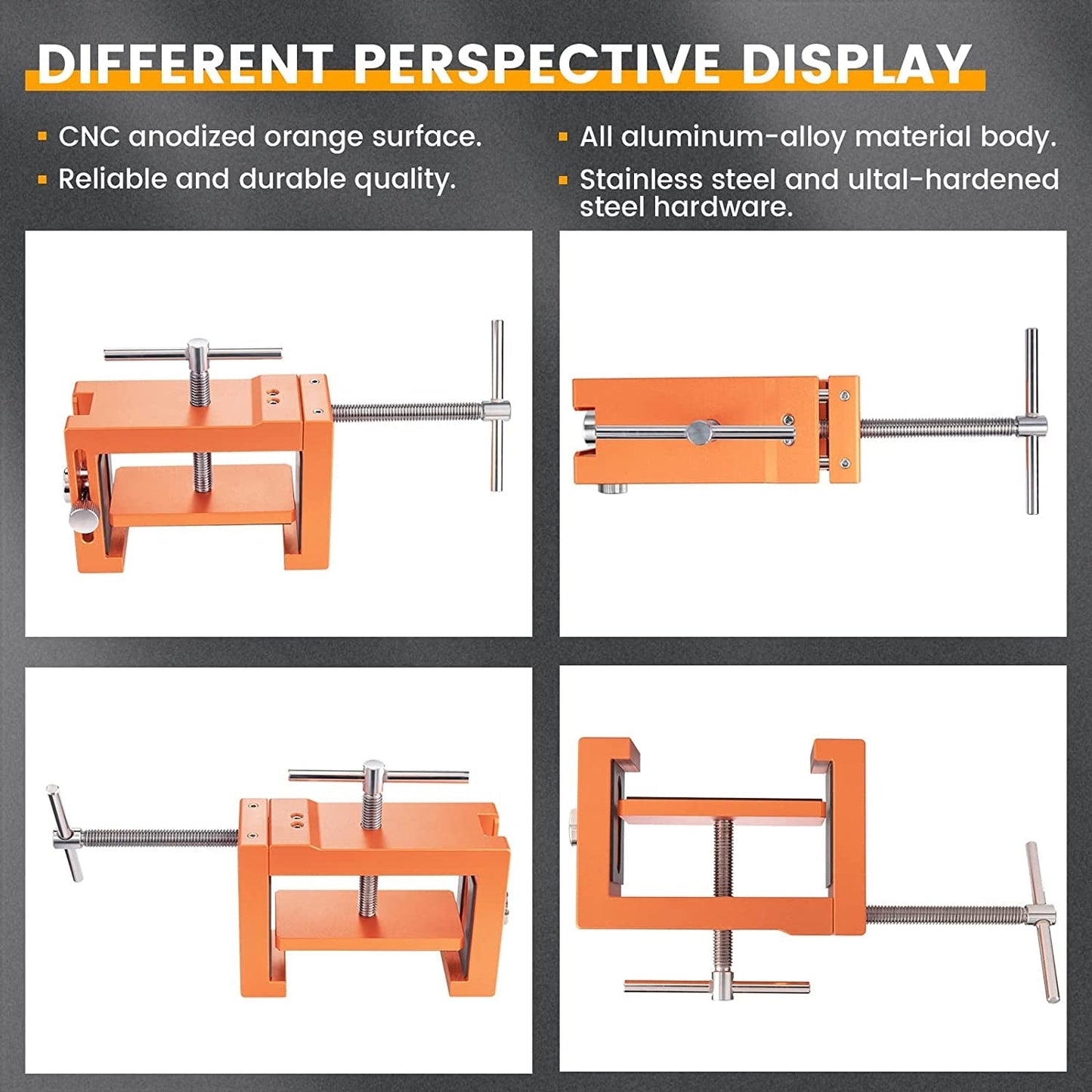 Cabinet Installation Clamps - Cabinetry Clamp for Easy and Fast Installing Face Frame of Cabinets, Highly Durable All Metal Claws with Two Flexible Drill Hole Guides, Orange, 2-Pack