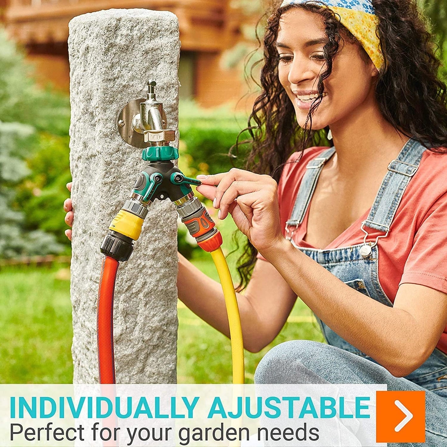 Water Splitter 2 Way, Garden Y Hose Connector Metal Body, Water Faucet Splitter with Comfortable Rubberized Grip, 2 Way Hose Splitter Heavy Duty for Outdoor and Indoor Use (Green)