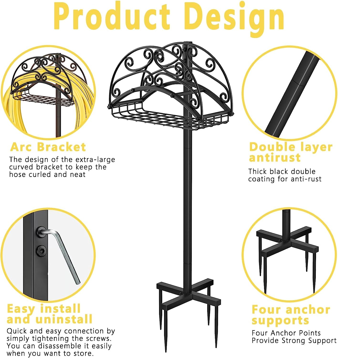 Freestanding Garden Hose Holder, Heavy Duty Metal Water Hose Holder, Detachable Hose Rack, Hose Storage Hose Stand for Garden outside Yard Storage,Can Store 150Ft Water Pipes