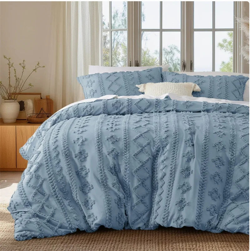 Boho Textured Geometric Duvet Cover Set