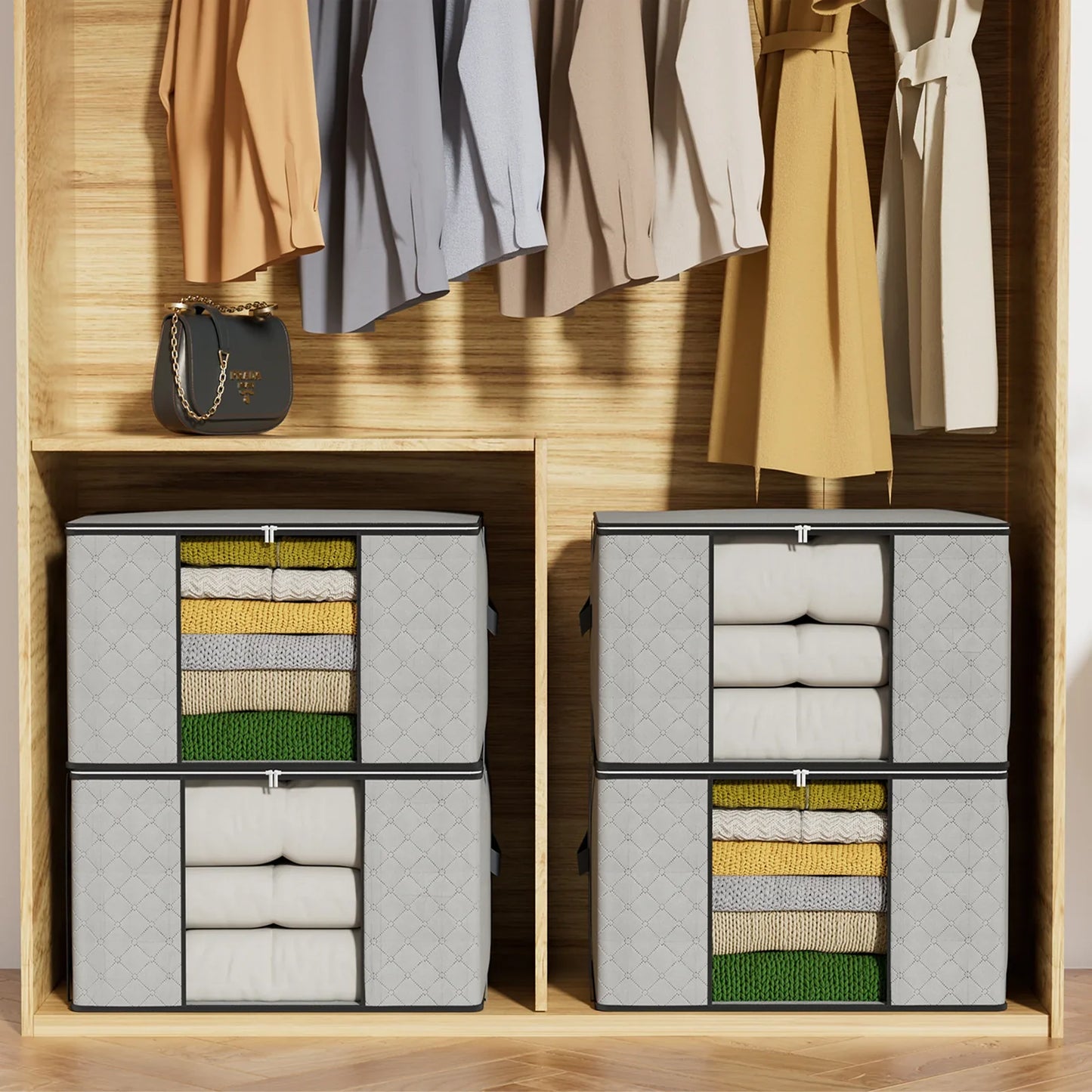 Foldable Storage Containers with Transparent Top and Grip Handles