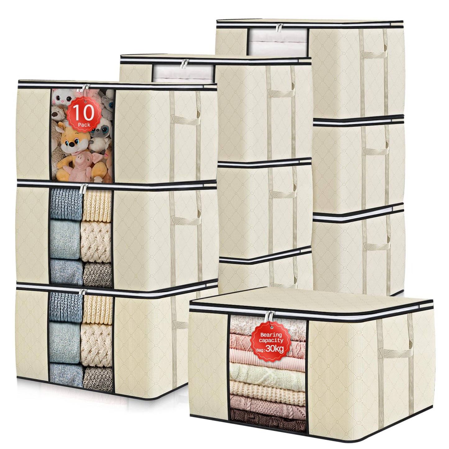 Foldable Storage Containers with Transparent Top and Grip Handles