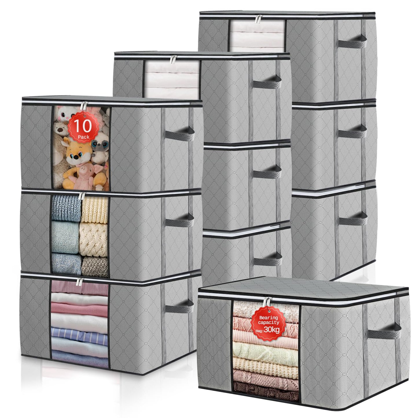 Foldable Storage Containers with Transparent Top and Grip Handles