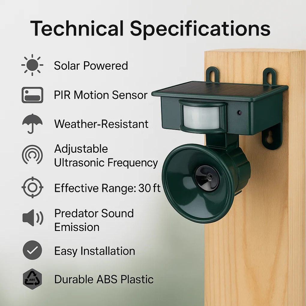 Solar Powered Outdoor Bird Repellent Scarer Device