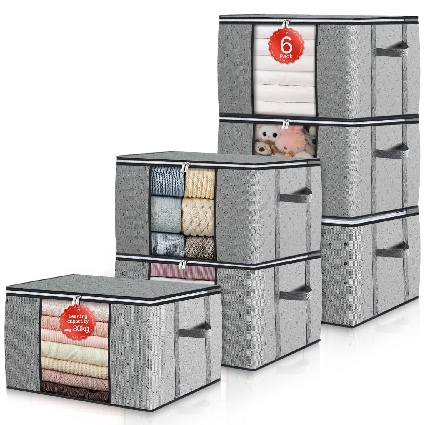 Foldable Storage Containers with Transparent Top and Grip Handles