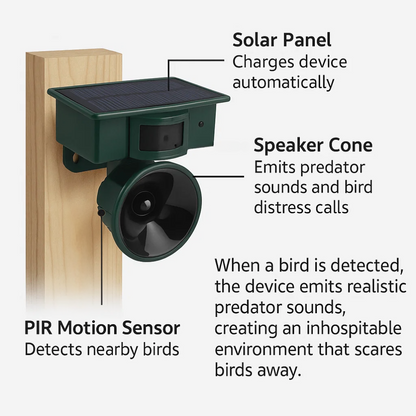 Solar Powered Outdoor Bird Repellent Scarer Device