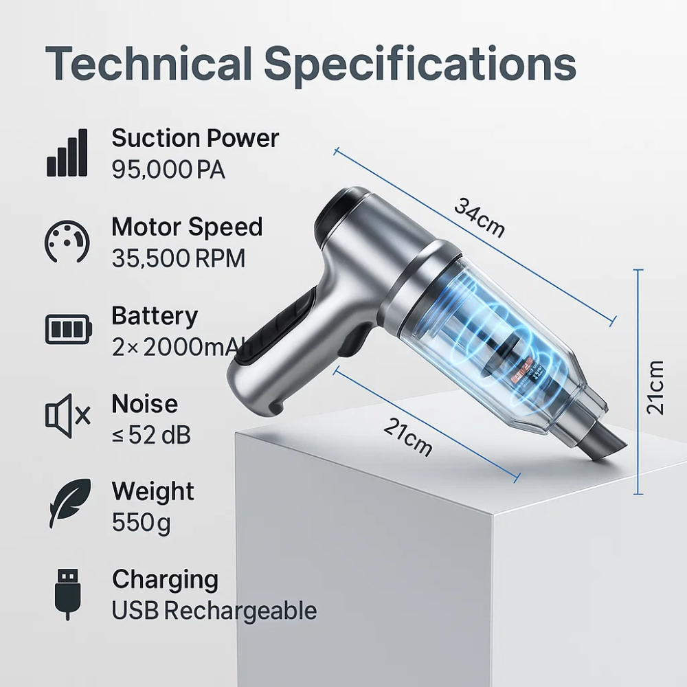 Compact Rechargeable Auto Vacuum Mini Cleaning Tool