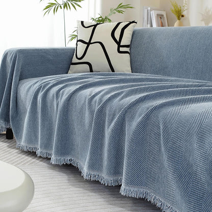 Plush Herringbone Blanket with Soft Fringe - QerLight