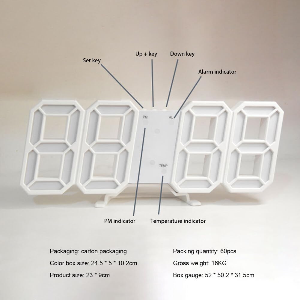 Stylish 3D LED Clock with Built-in Night Light