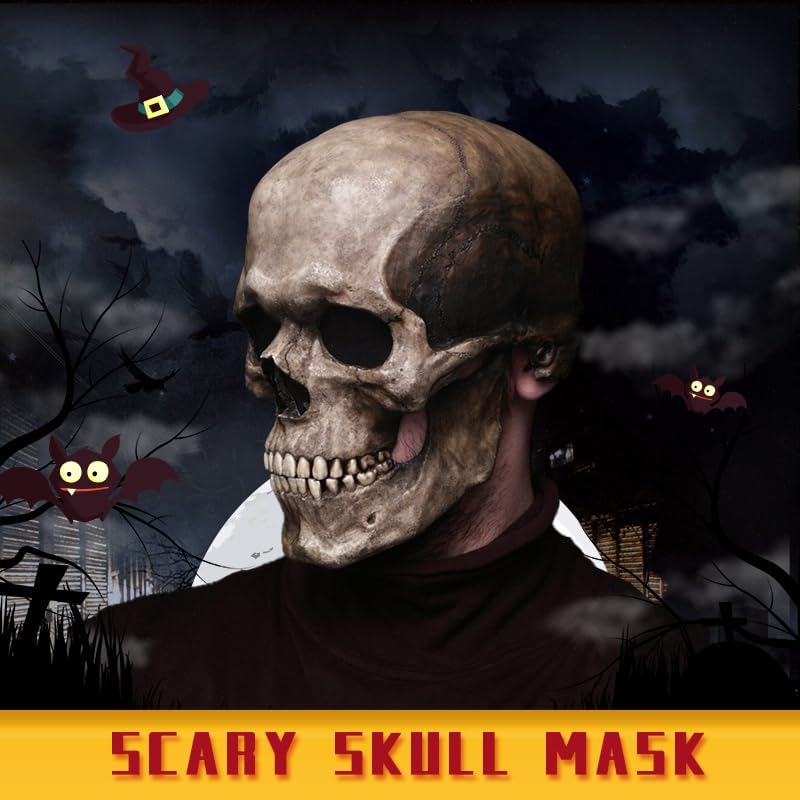 Authentic Skull Latex Mask with Moving Jaw Costume Accessory
