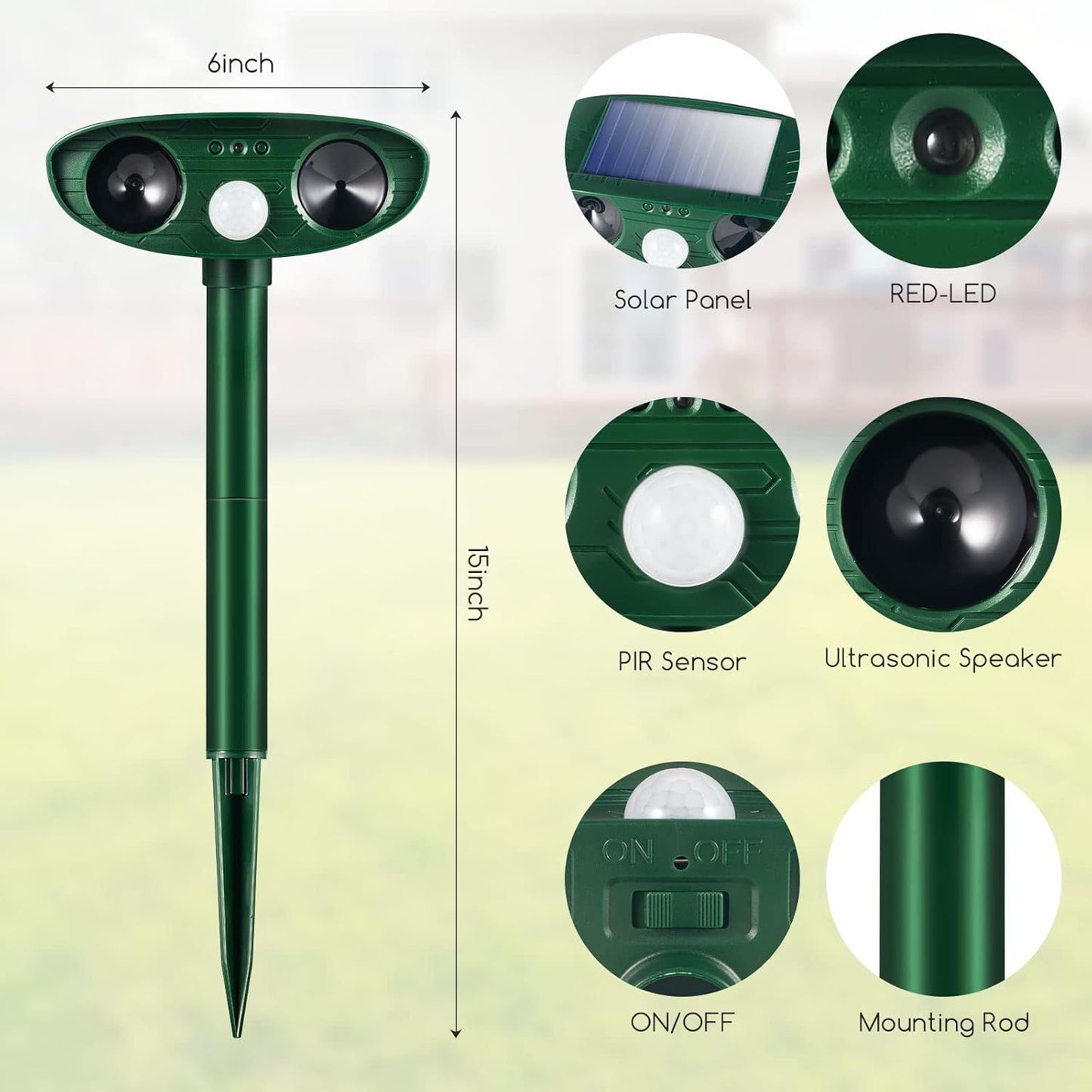 Weatherproof Solar Powered Animal Deterrent Ultrasonic Repeller