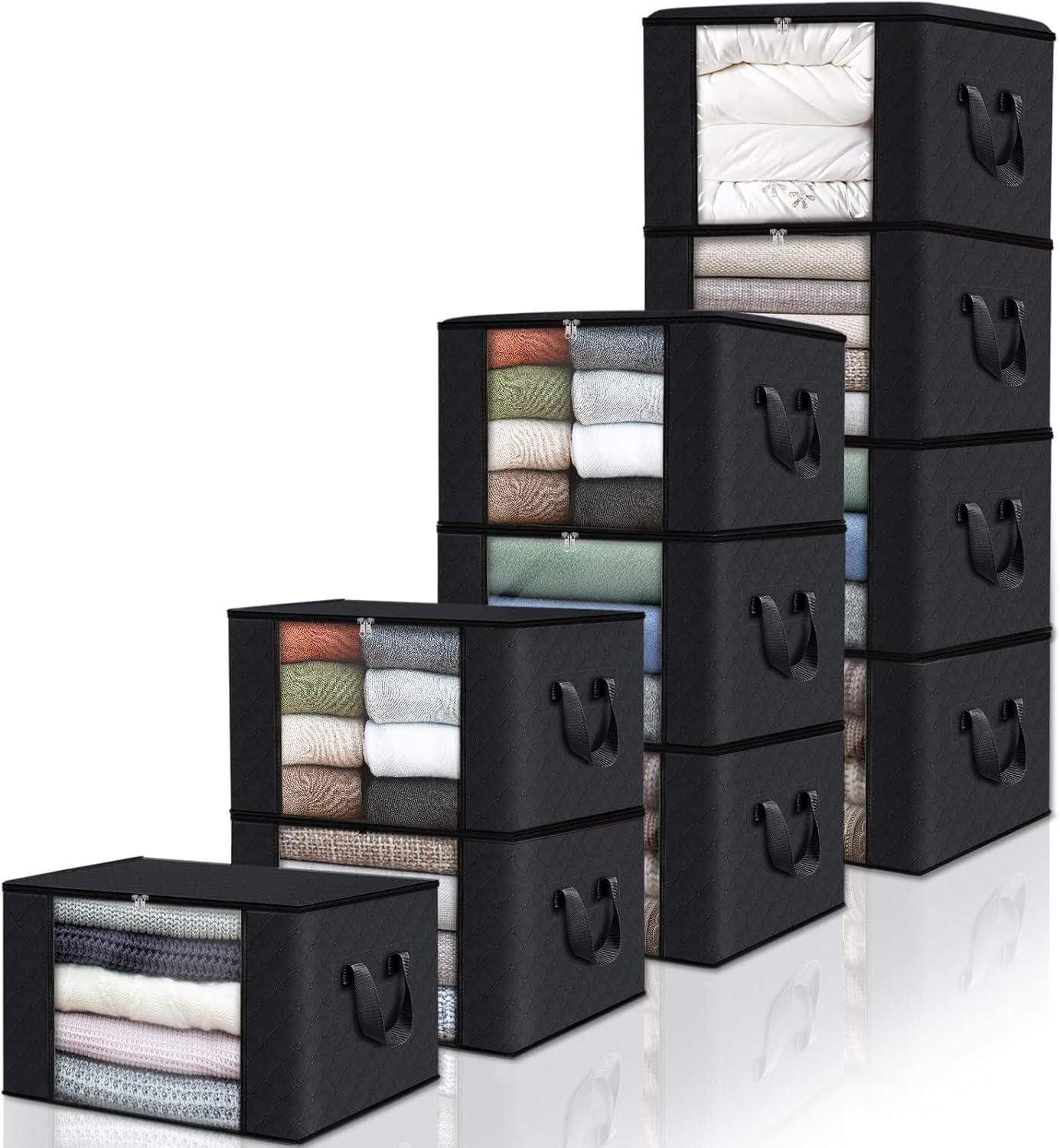 Foldable Storage Containers with Transparent Top and Grip Handles