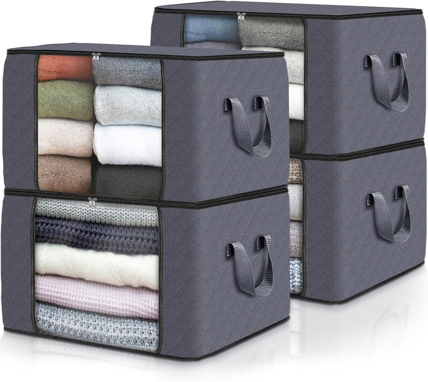 Foldable Storage Containers with Transparent Top and Grip Handles
