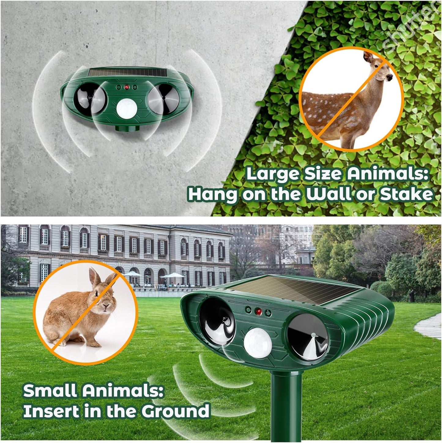 Weatherproof Solar Powered Animal Deterrent Ultrasonic Repeller