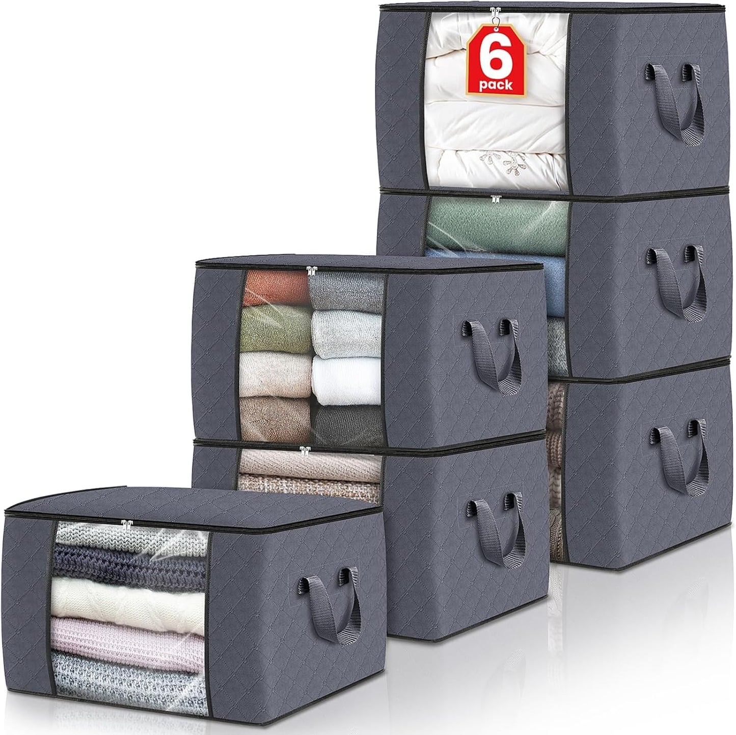 Foldable Storage Containers with Transparent Top and Grip Handles