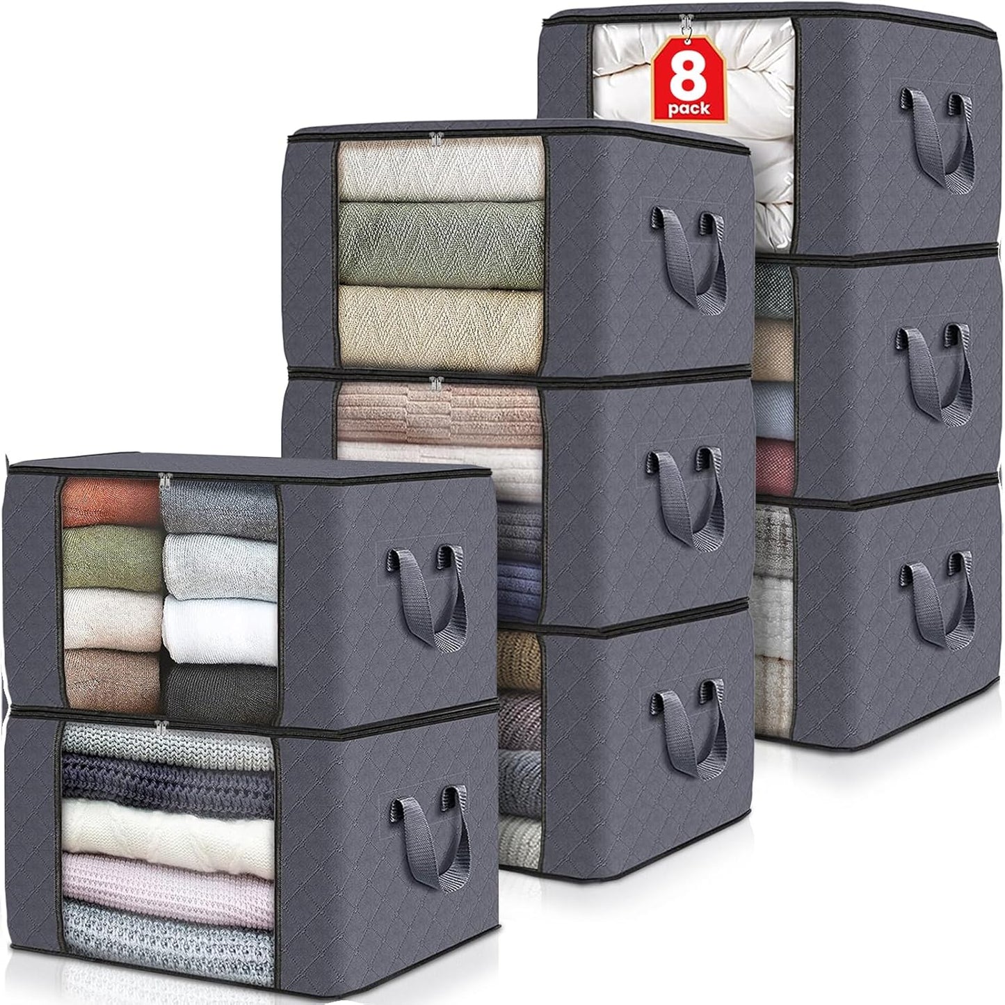 Foldable Storage Containers with Transparent Top and Grip Handles