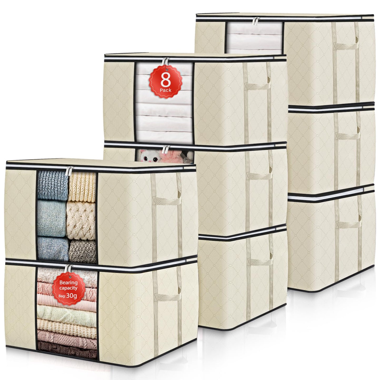 Foldable Storage Containers with Transparent Top and Grip Handles