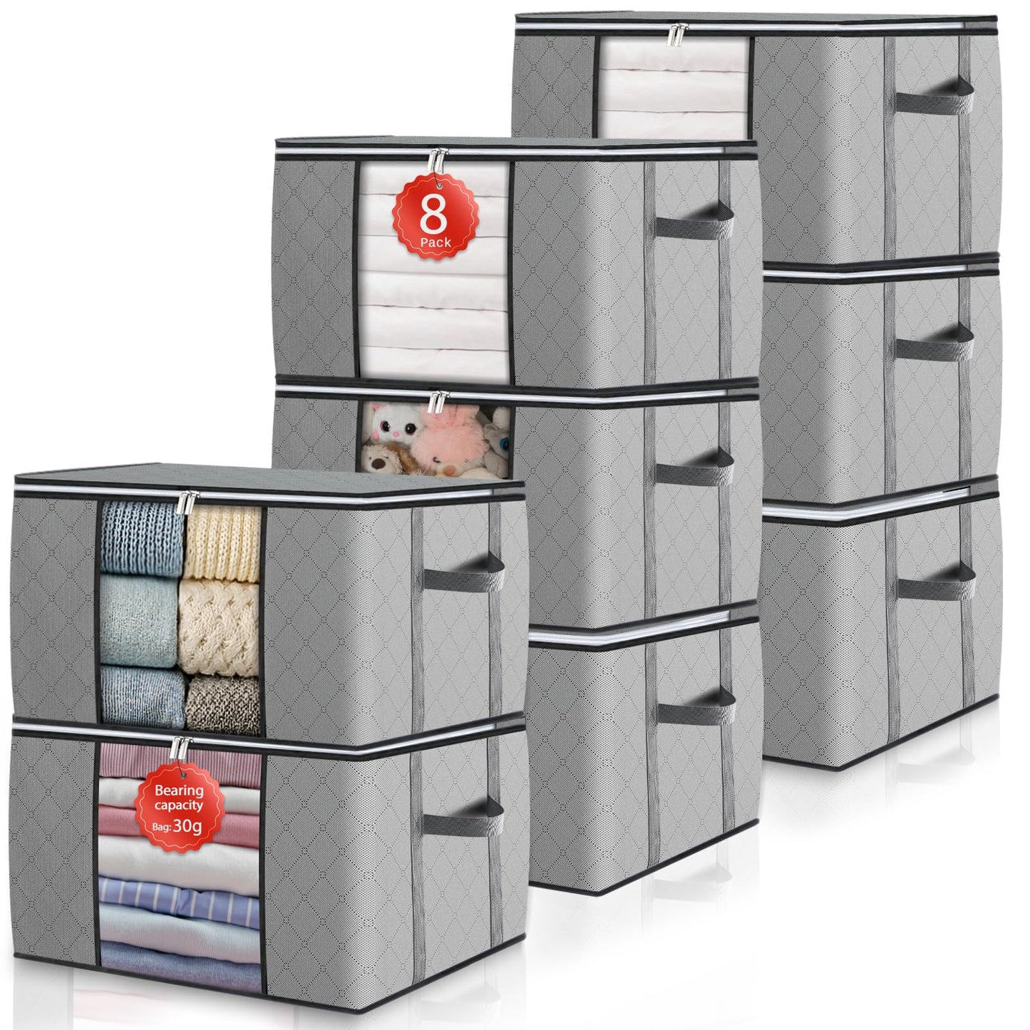 Foldable Storage Containers with Transparent Top and Grip Handles