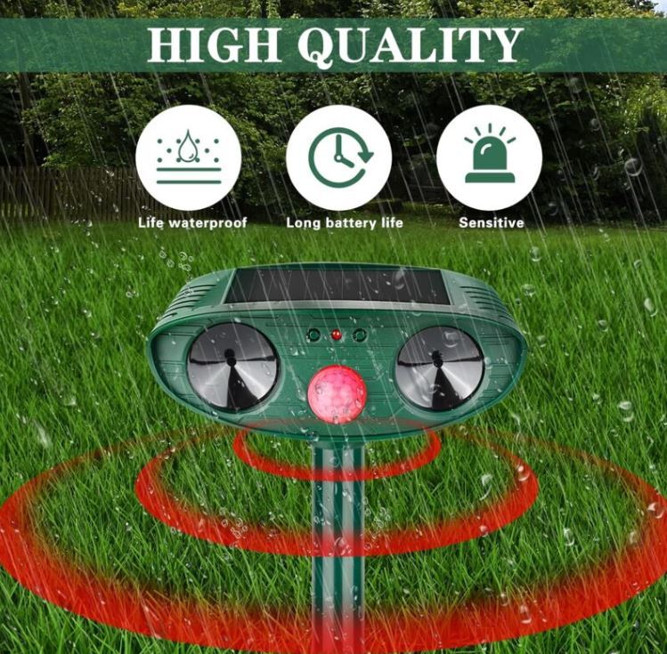 Weatherproof Solar Powered Animal Deterrent Ultrasonic Repeller