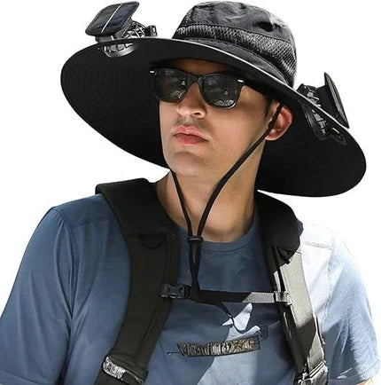 Breathable Sports Hat with Extra Wide Brim and Cooling Fans