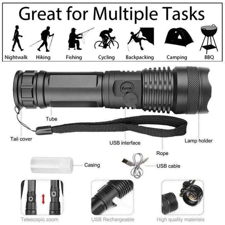 Intense Focus Rechargeable LED Torch Super Bright Beam