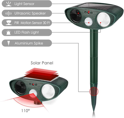 Weatherproof Solar Powered Animal Deterrent Ultrasonic Repeller