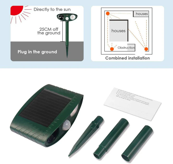 Weatherproof Solar Powered Animal Deterrent Ultrasonic Repeller