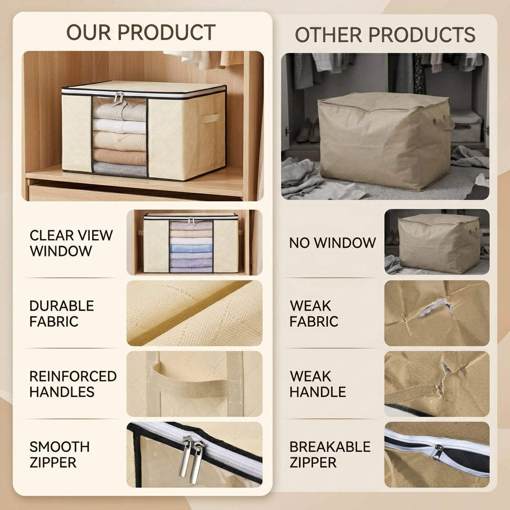 Foldable Storage Containers with Transparent Top and Grip Handles