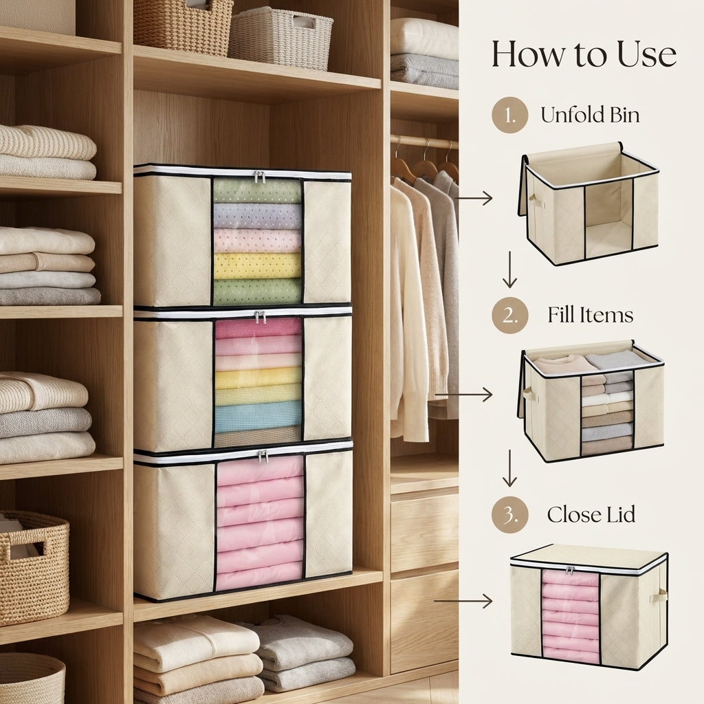 Foldable Storage Containers with Transparent Top and Grip Handles