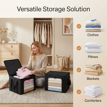 Foldable Storage Containers with Transparent Top and Grip Handles