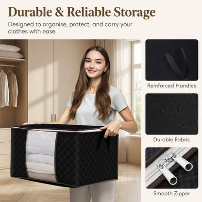 Foldable Storage Containers with Transparent Top and Grip Handles