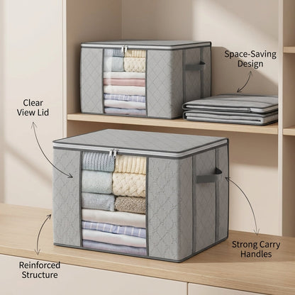 Foldable Storage Containers with Transparent Top and Grip Handles
