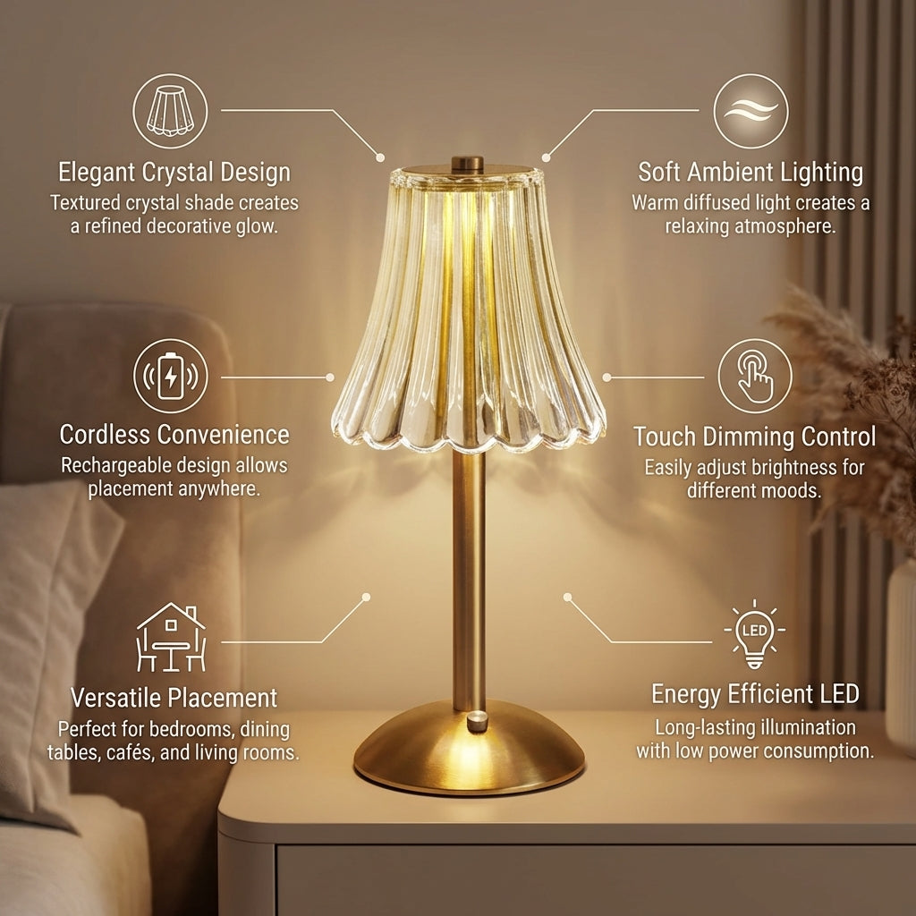 Elegant Crystal Glass Desk Lamp with Shimmering Shade