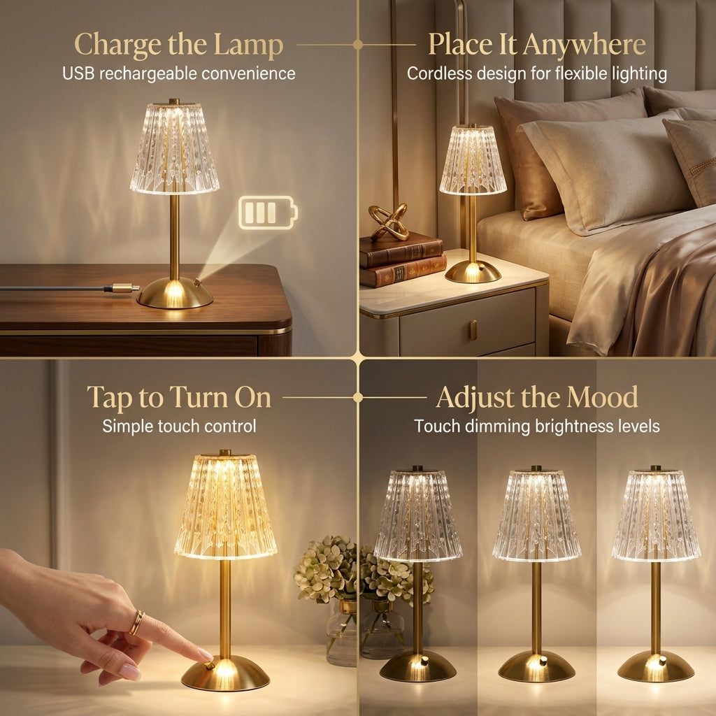 Elegant Crystal Glass Desk Lamp with Shimmering Shade