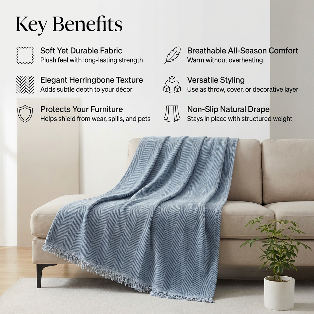 Cozy Chevron Throw Blanket with Gentle Trim