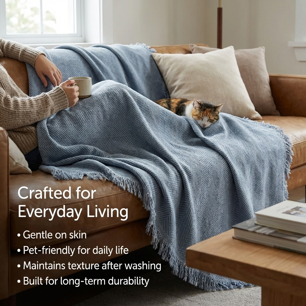 Cozy Chevron Throw Blanket with Gentle Trim