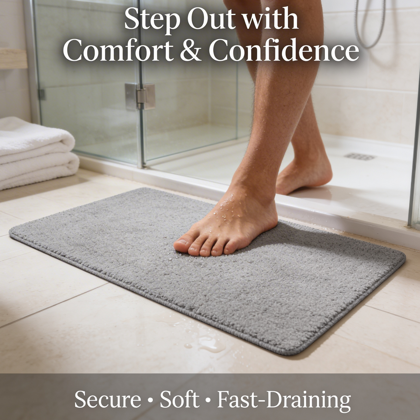 Gentle Touch Bath Mat with Quick Drain and Slip Resistant Backing