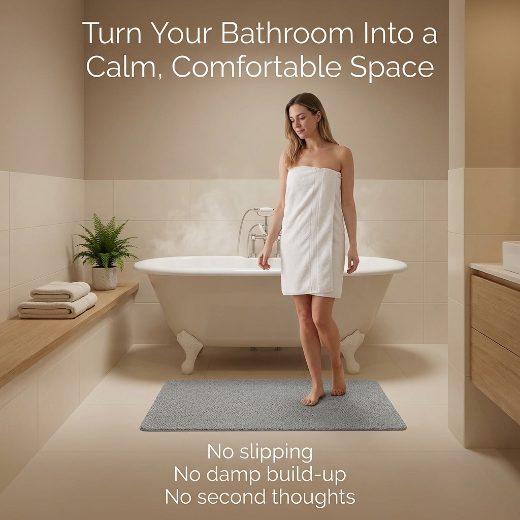 Gentle Touch Bath Mat with Quick Drain and Slip Resistant Backing