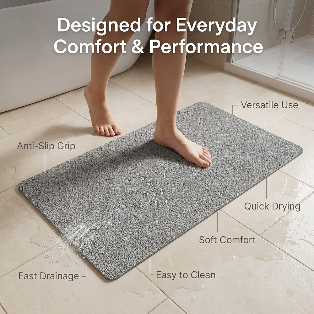 Gentle Touch Bath Mat with Quick Drain and Slip Resistant Backing