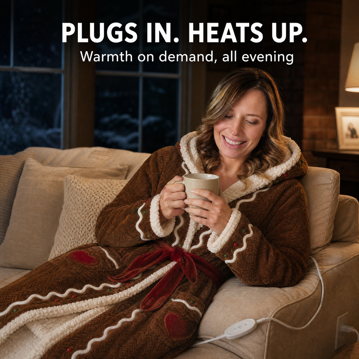 Heated Gingerbread Hooded Blanket