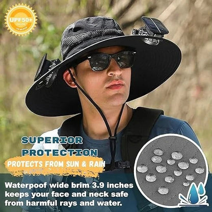 Breathable Sports Hat with Extra Wide Brim and Cooling Fans