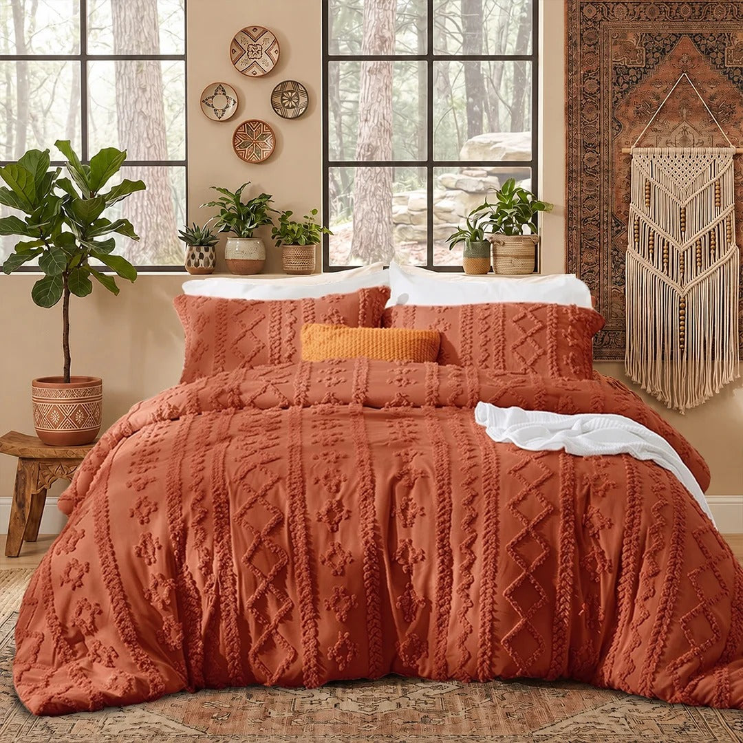 Boho Textured Geometric Duvet Cover Set