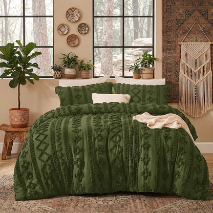 Boho Textured Geometric Duvet Cover Set