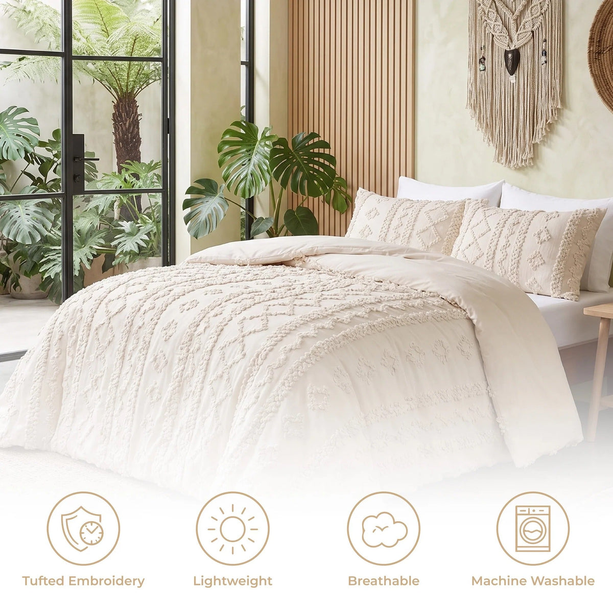 Boho Textured Geometric Duvet Cover Set