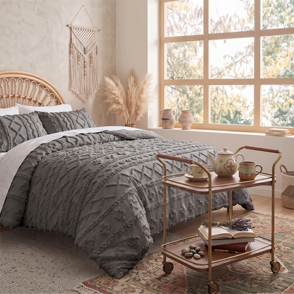 Boho Textured Geometric Duvet Cover Set