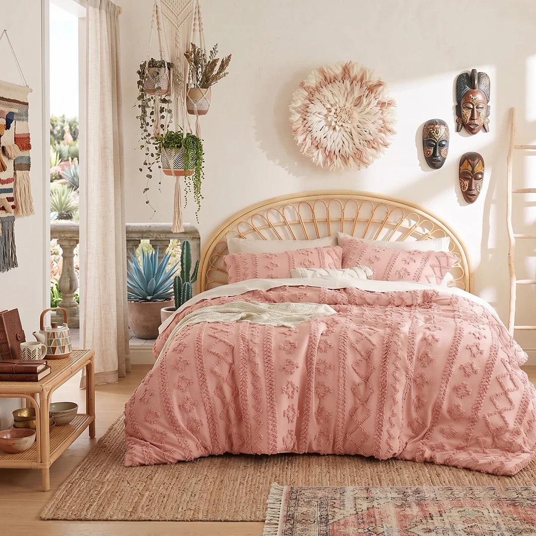 Boho Textured Geometric Duvet Cover Set